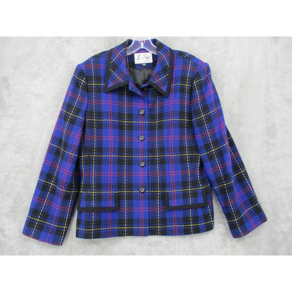 Le Suit Blazer Womens 14 Plaid Wool‎ Blend Career Office Preppy Academia Office